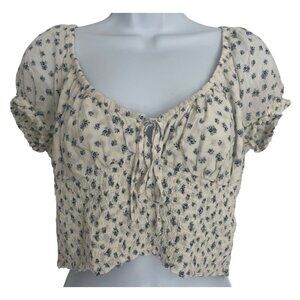 American Eagle Floral Smocked Crop Top Size L Coquette Milkmaid Cottagecore